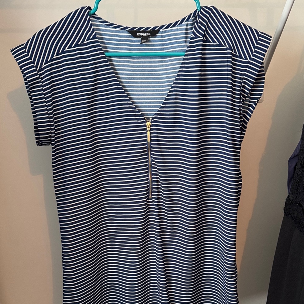 Express Navy and White Striped Blouse